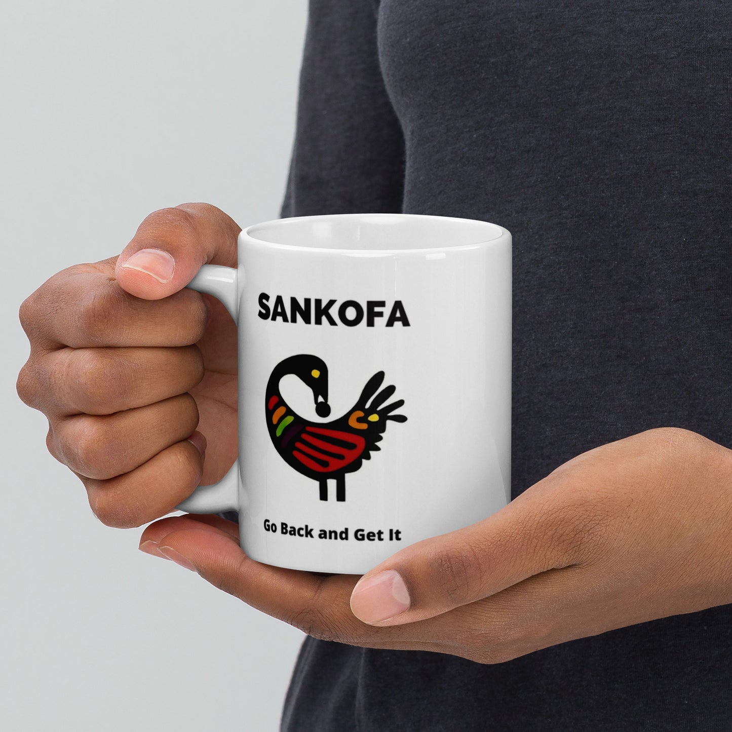 White glossy Sankofa mug