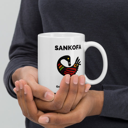White glossy Sankofa mug